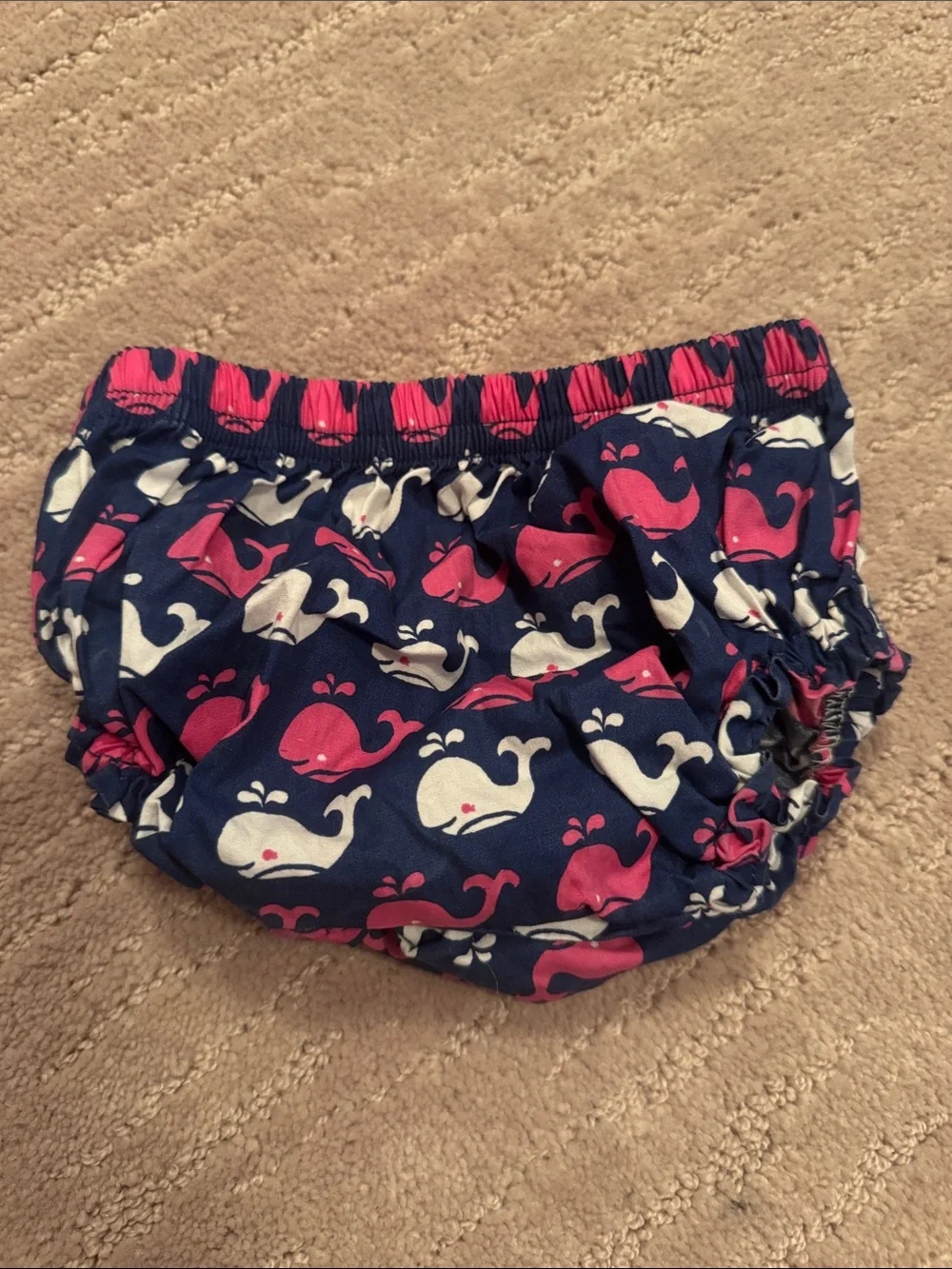Pottery Barn Kids Navy Bloomers with Pink & White Whale Print